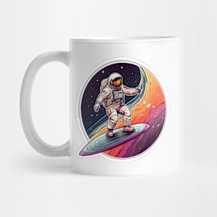 The Cosmic Voyager: Astronaut on Multicolor Spaceship Mug